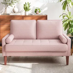 Vesgantti Loveseat Sofa, 48" Small Couches for Small Spaces, Love Seat for Living Room, Bedroom, Easy Assembly Mid Century Modern Couch with Throw Pillow for Apartment, Pink
