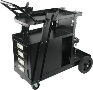 VEVOR 2-Tier 4 Drawers Welding Cart, Welder Cart with 265LBS Static Weight Capacity, 360° Swivel Wheels, Tank Storage Safety Chains, Heavy Duty Rolling for Mig Welder and Plasma Cutter