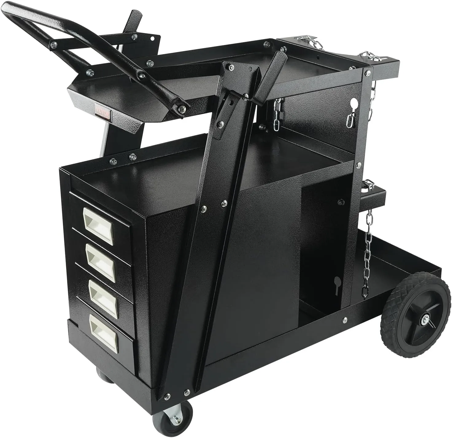 VEVOR 2-Tier 4 Drawers Welding Cart, Welder Cart with 265LBS Static Weight Capacity, 360° Swivel Wheels, Tank Storage Safety Chains, Heavy Duty Rolling for Mig Welder and Plasma Cutter