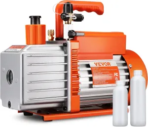 VEVOR 5 CFM 2 Stage Rotary Vane Vacuum Pump 1/2 HP Air Vacuum Pump Sparkless Motor Not only for R22 R410a but Also R32 R1234yf Systems for HVAC/Auto Repair&Maintenance Resin Degassing Two Oil Bottles