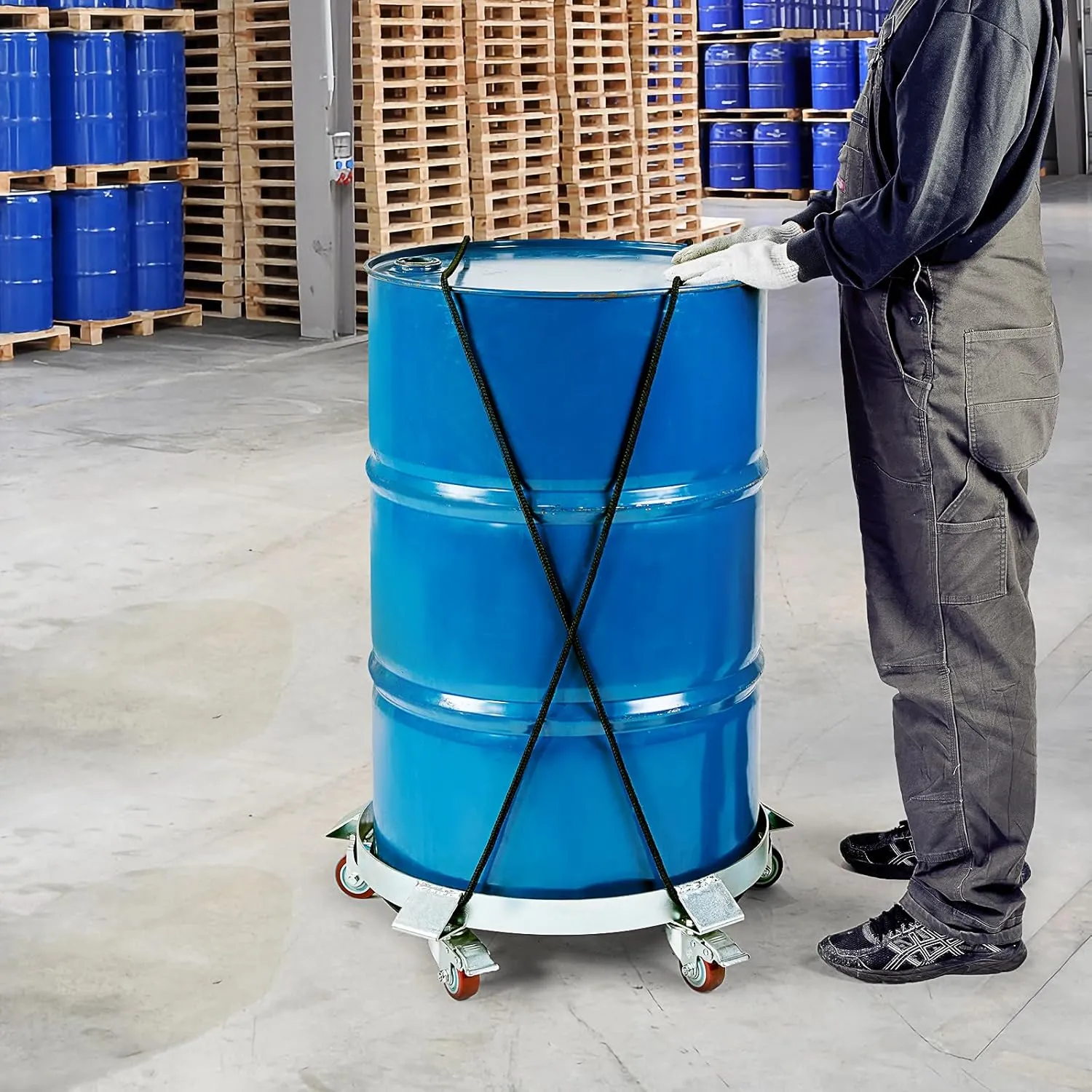 VEVOR 55 Gallon Heavy Duty Drum Dolly, 1250lbs Load Capacity, Barrel Dolly Cart Drum Caddy, Non Tipping Hand Truck Capacity Dollies with Steel Frame 5 Swivel Casters Wheel, for Warehouse Drum Handling