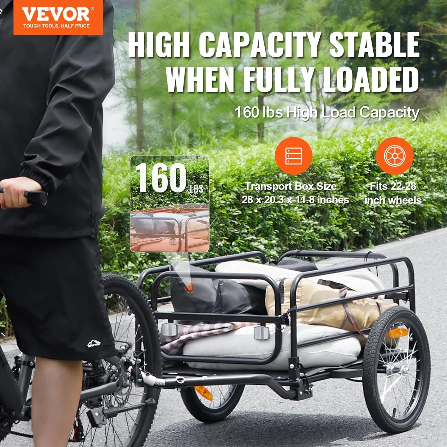 VEVOR Bike Cargo Trailer, 88/100/160 lbs Load Capacity, Heavy-Duty Bicycle Wagon Cart, Foldable Compact Storage with Universal Hitch