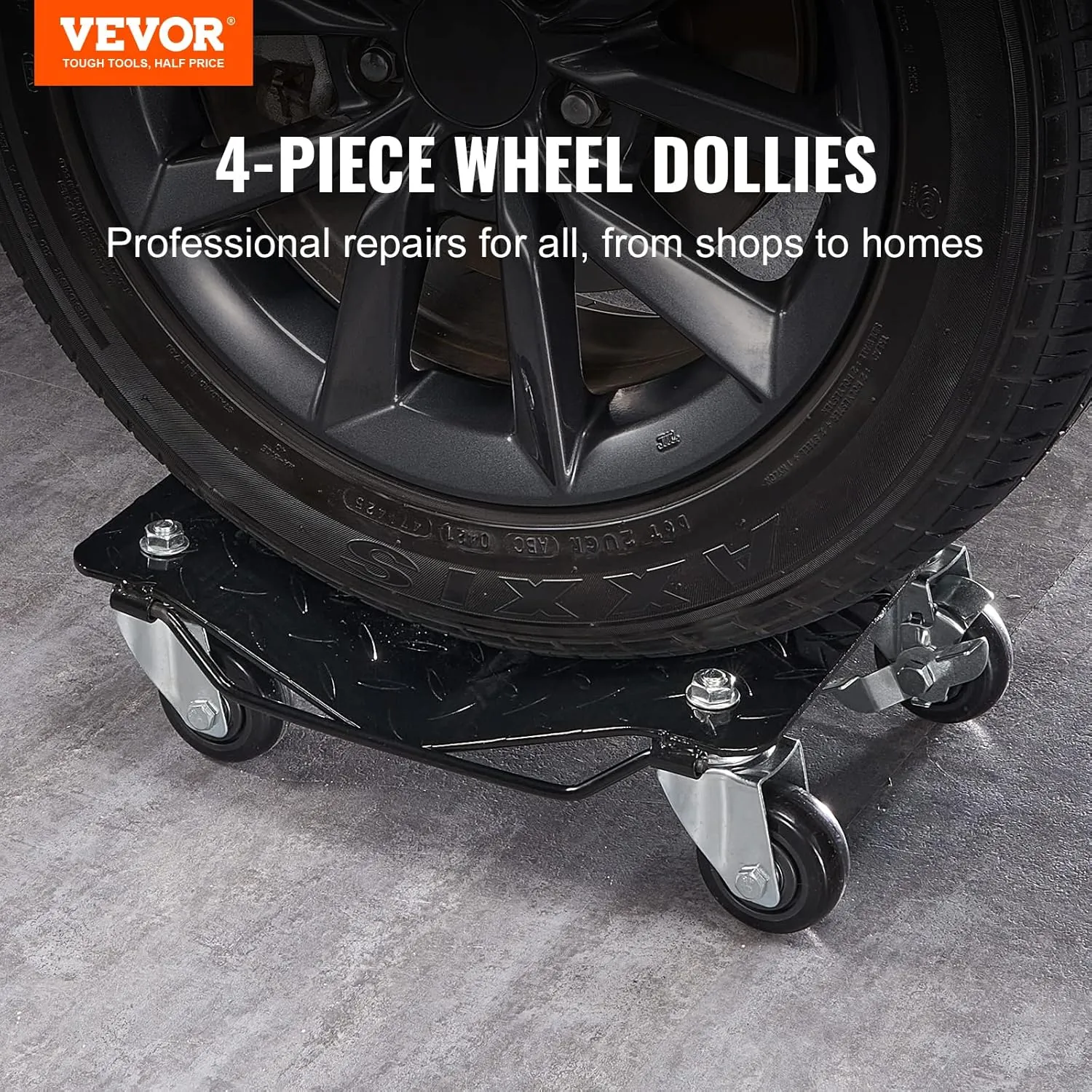 VEVOR Car Wheel Dolly, 6000 lbs/2722 kg Car Moving Cart with Brakes, Set of 4 Piece, Heavy-Duty Vehicle Dolly, Moving Cars, Trucks, Trailers, Motorcycles, and Boats