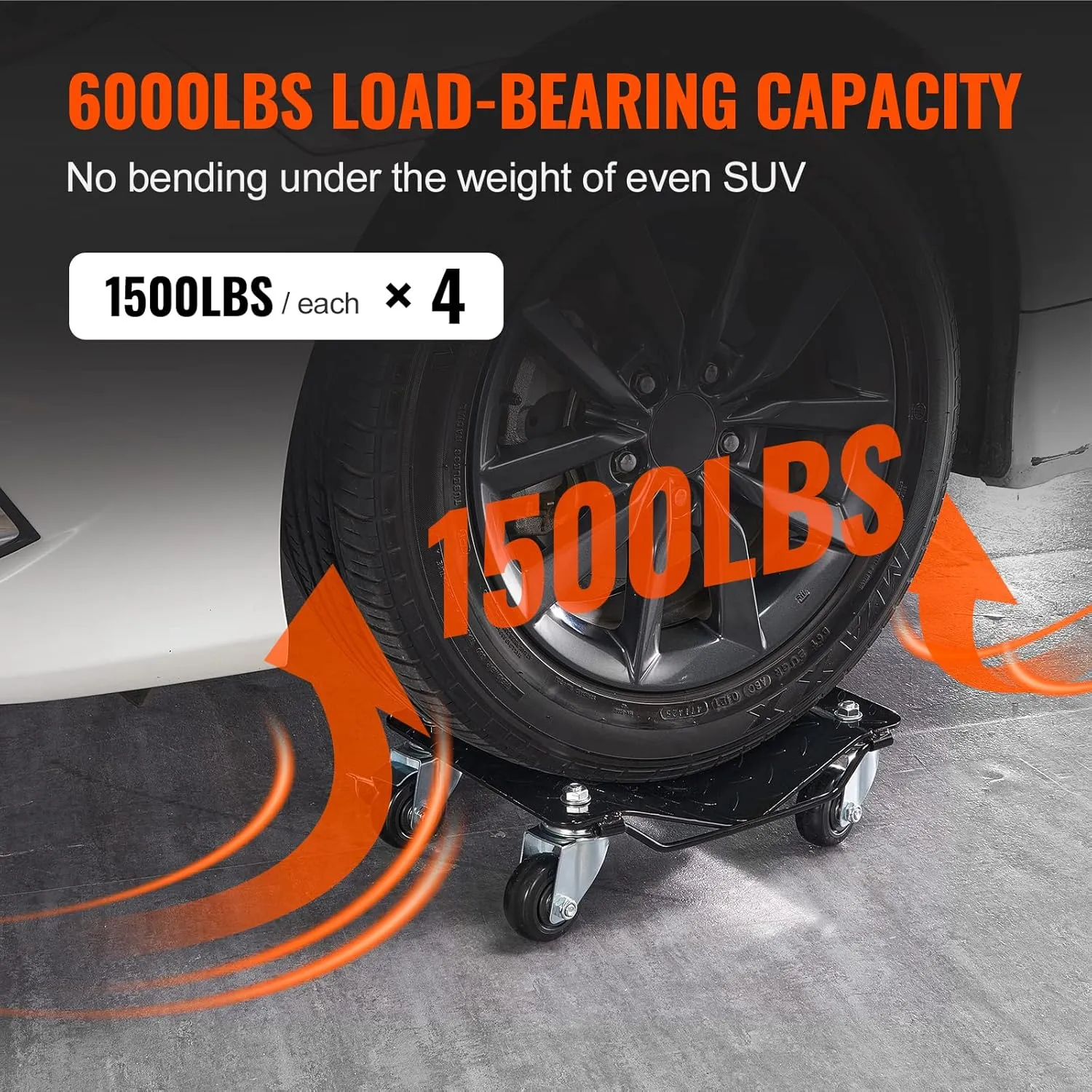 VEVOR Car Wheel Dolly, 6000 lbs/2722 kg Car Moving Cart with Brakes, Set of 4 Piece, Heavy-Duty Vehicle Dolly, Moving Cars, Trucks, Trailers, Motorcycles, and Boats