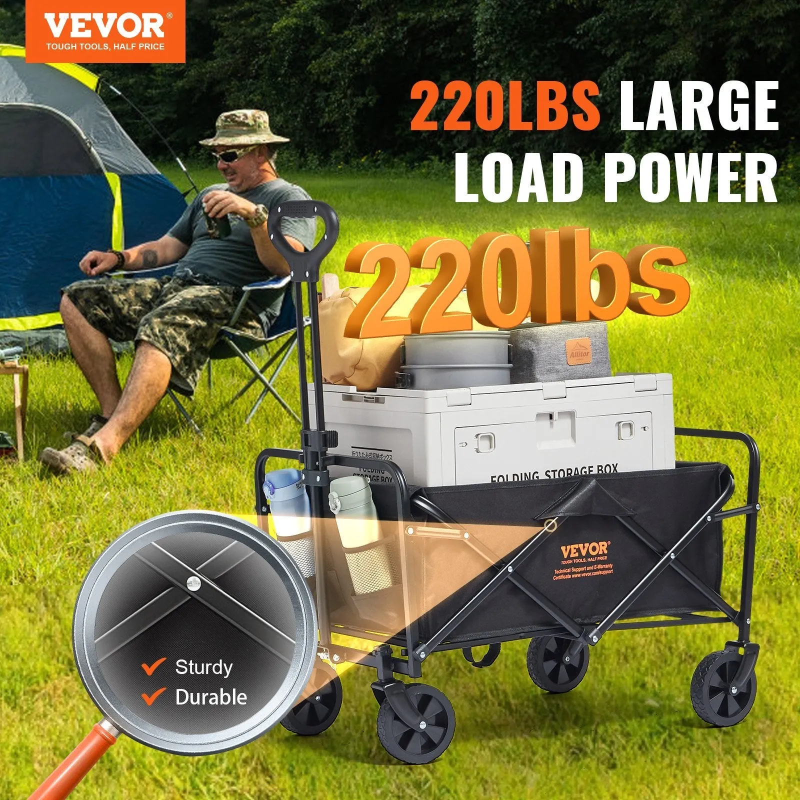 VEVOR Collapsible Folding Wagon Sports Wagon for Camping