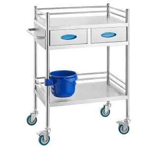 VEVOR Lab Serving Cart Utility Cart Stainless Steel Medical Cart with Two Drawers for lab Equipment Use Grade I Stainless Steel Utility Services (2 Shelves/ 2 Drawer)
