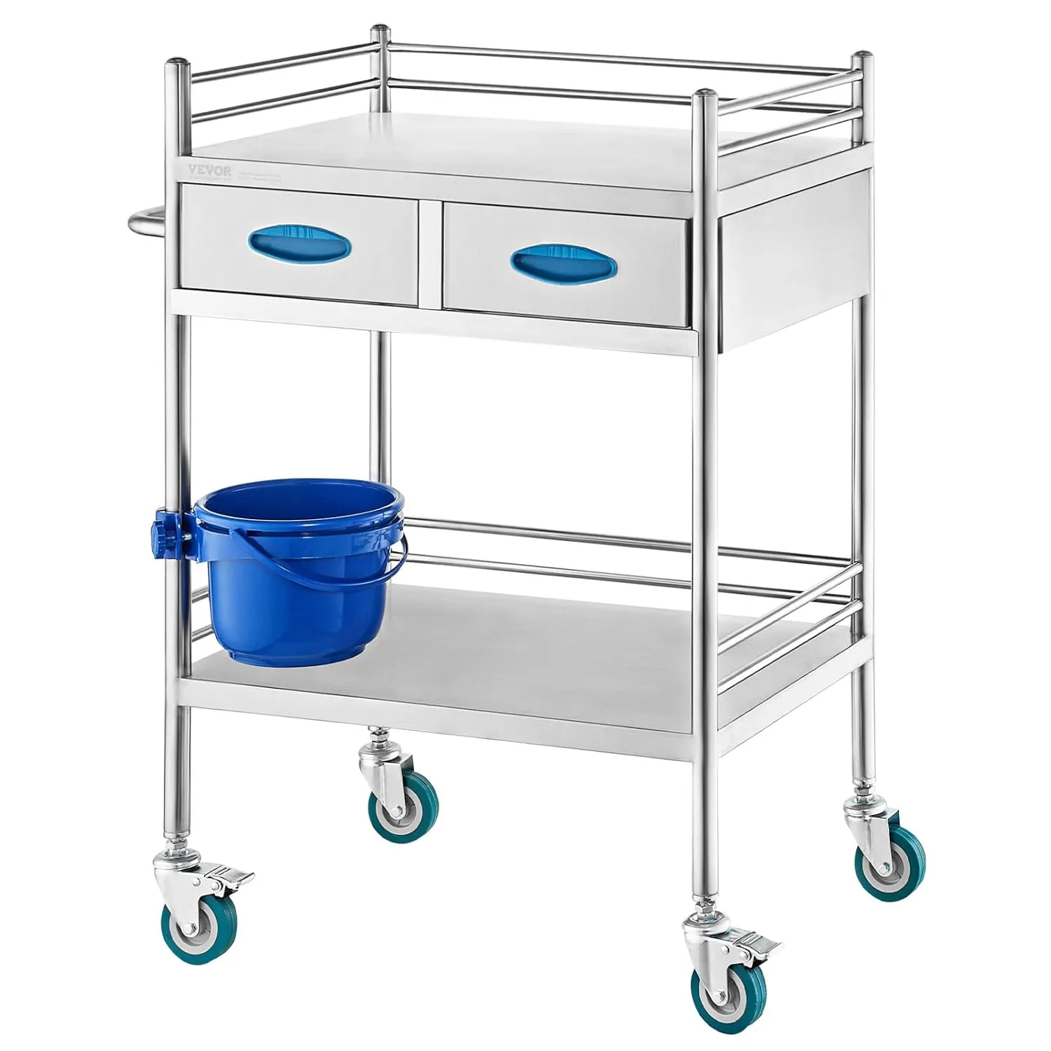 VEVOR Lab Serving Cart Utility Cart Stainless Steel Medical Cart with Two Drawers for lab Equipment Use Grade I Stainless Steel Utility Services (2 Shelves/ 2 Drawer)