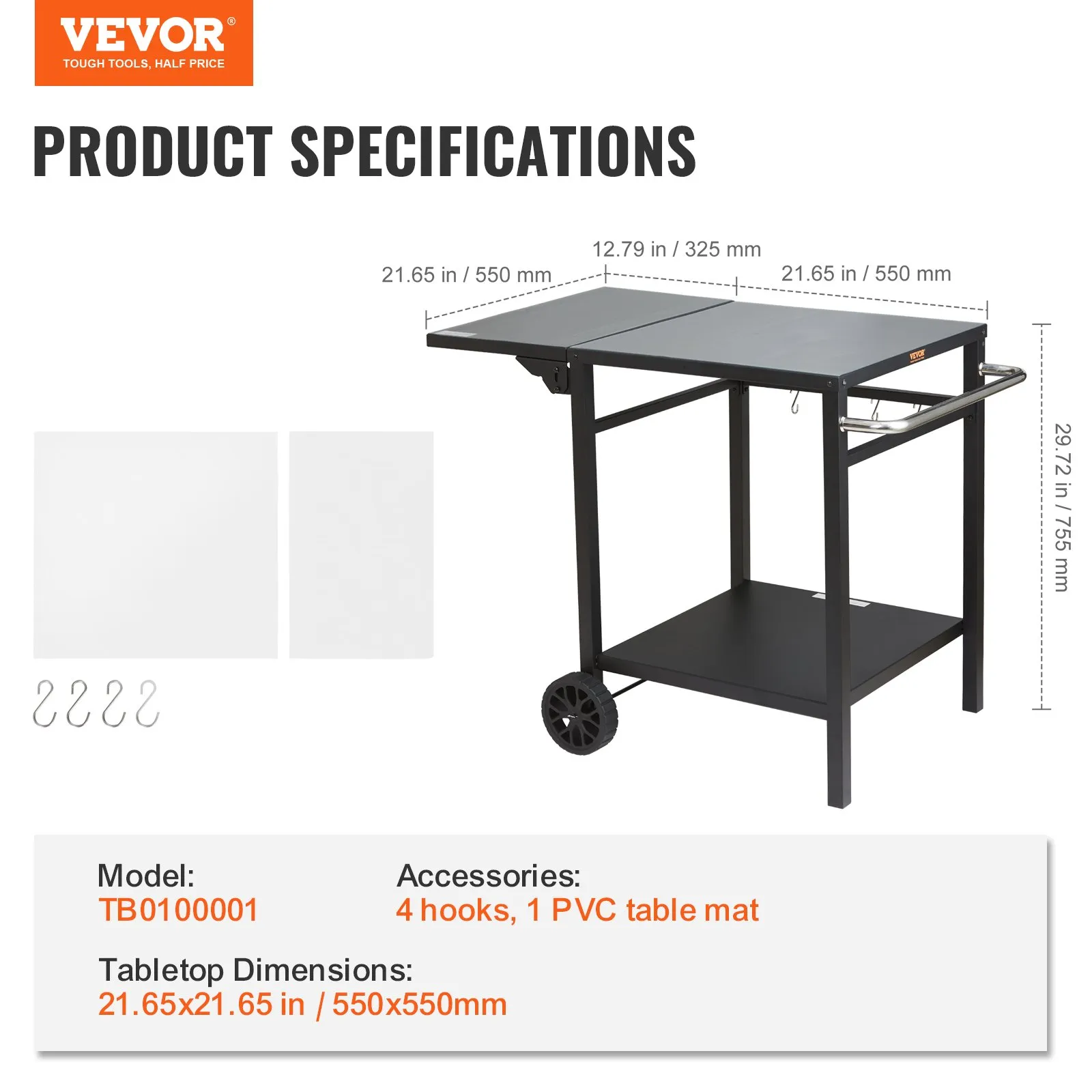 VEVOR Outdoor Grill Dining Cart with Double-Shelf | BBQ Movable Food Prep Table