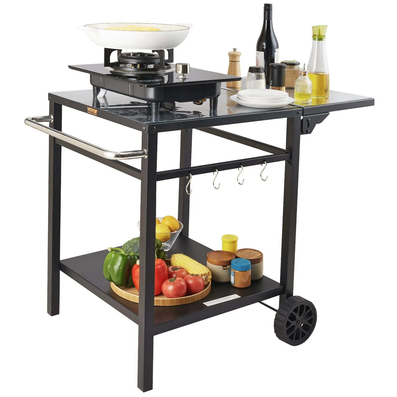 VEVOR Outdoor Grill Dining Cart with Double-Shelf | BBQ Movable Food Prep Table