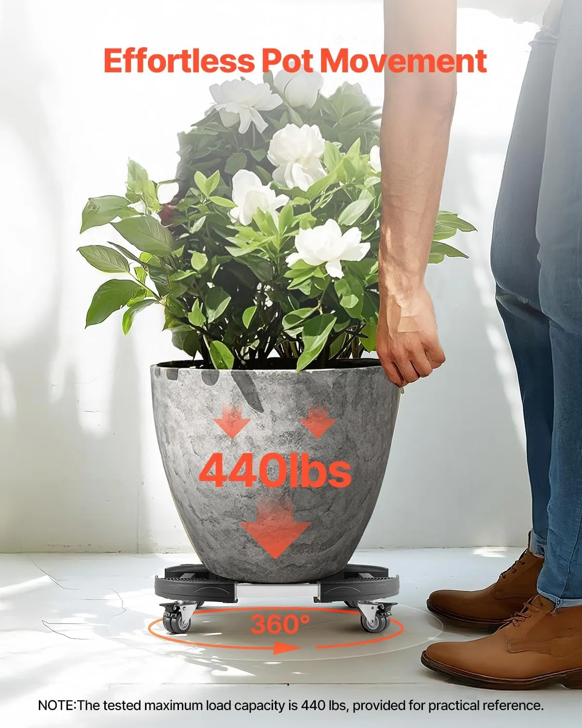 VEVOR Trash Can Dolly with 4 Lockable Wheels, 440lbs Weight Capacity, Round Trash Can Roller Base, 15-22.8 in Adjustable, Heavy Duty Drum Dolly Plant Caddy, Multi-Functional Rolling Dolly Cart, Black