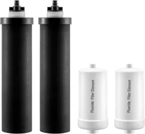 VEVOR Water Filters Replacement, Purification Elements, Replacement Filters, Gravity Water Filter System, Compatible with Most Brands, Pack of 4 (2 Activated Carbon Filter   2 Defluorination Filter)