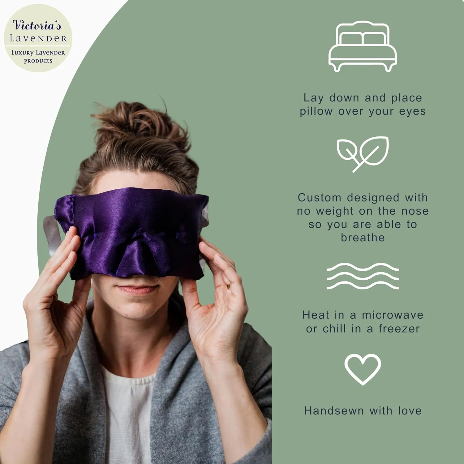 Victoria's Lavender Luxury Aromatherapy Lavender Eye Mask Pillow - Ideal for Hot or Cold Applications, Weighted Eye Compression, Meditation Silk Eye Mask, Made in The USA (Colors May Vary)