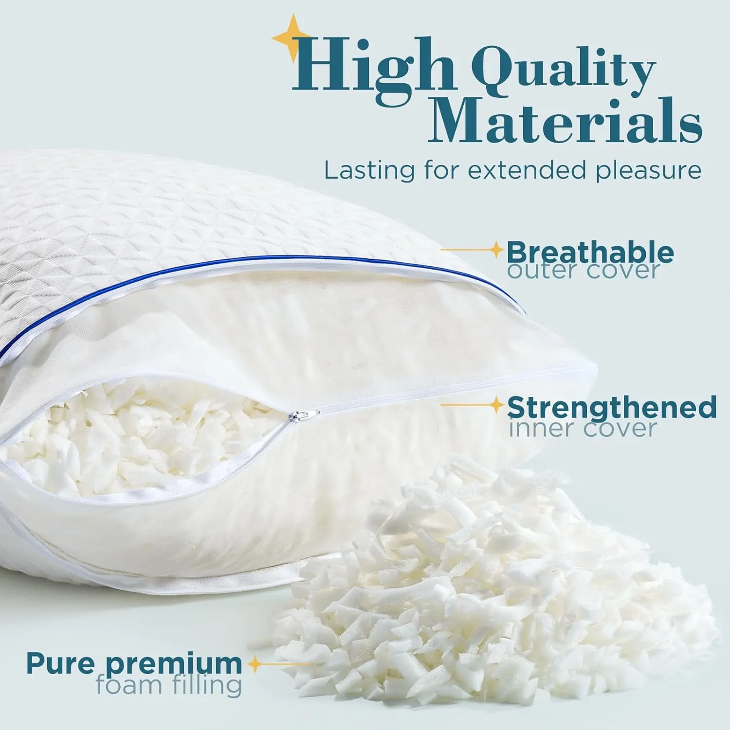 viewstar Shredded Memory Foam Pillows Queen Size Set of 2, Adjustable Firm Pillows for Side Back Stomach Sleepers, Washable Removable Cover