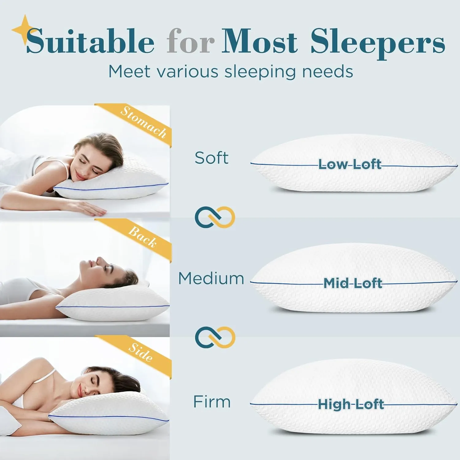 viewstar Shredded Memory Foam Pillows Queen Size Set of 2, Adjustable Firm Pillows for Side Back Stomach Sleepers, Washable Removable Cover