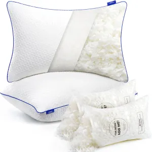 viewstar Shredded Memory Foam Pillows Queen Size Set of 2, Adjustable Firm Pillows for Side Back Stomach Sleepers, Washable Removable Cover