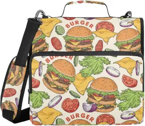VIGTRO Burger Double Cheese Flying 3 Ring Zipper Binder 1.5 Inch Binder Organizer Bag with Shoulder Strap and Handle File Folder for Office Work 500 Sheet Capacity