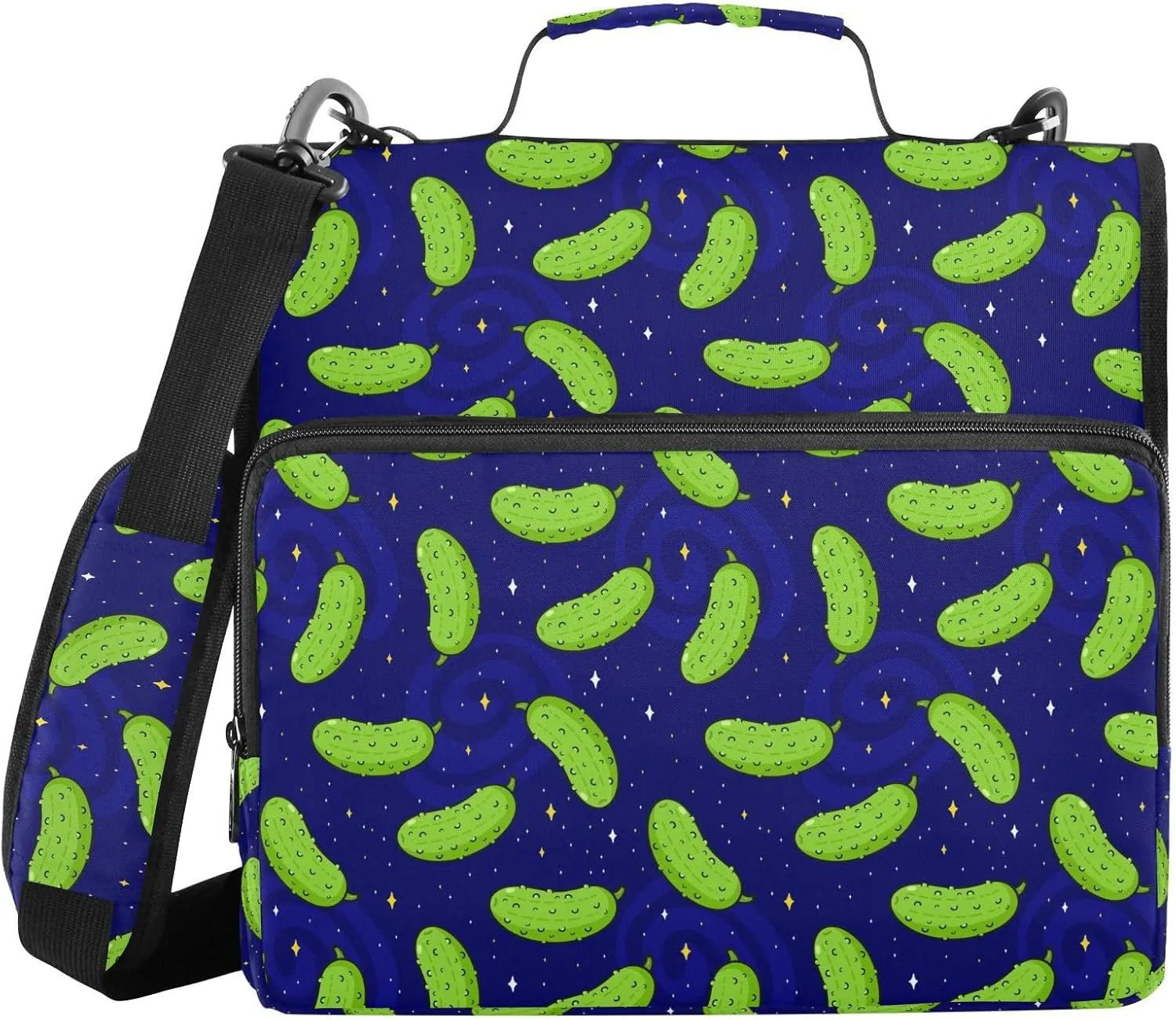 VIGTRO Cute Funny Cucumber in Space 3 Ring Zipper Binder 1.5 Inch Binder Organizer Bag with Shoulder Strap and Handle File Folder for Office Work 500 Sheet Capacity