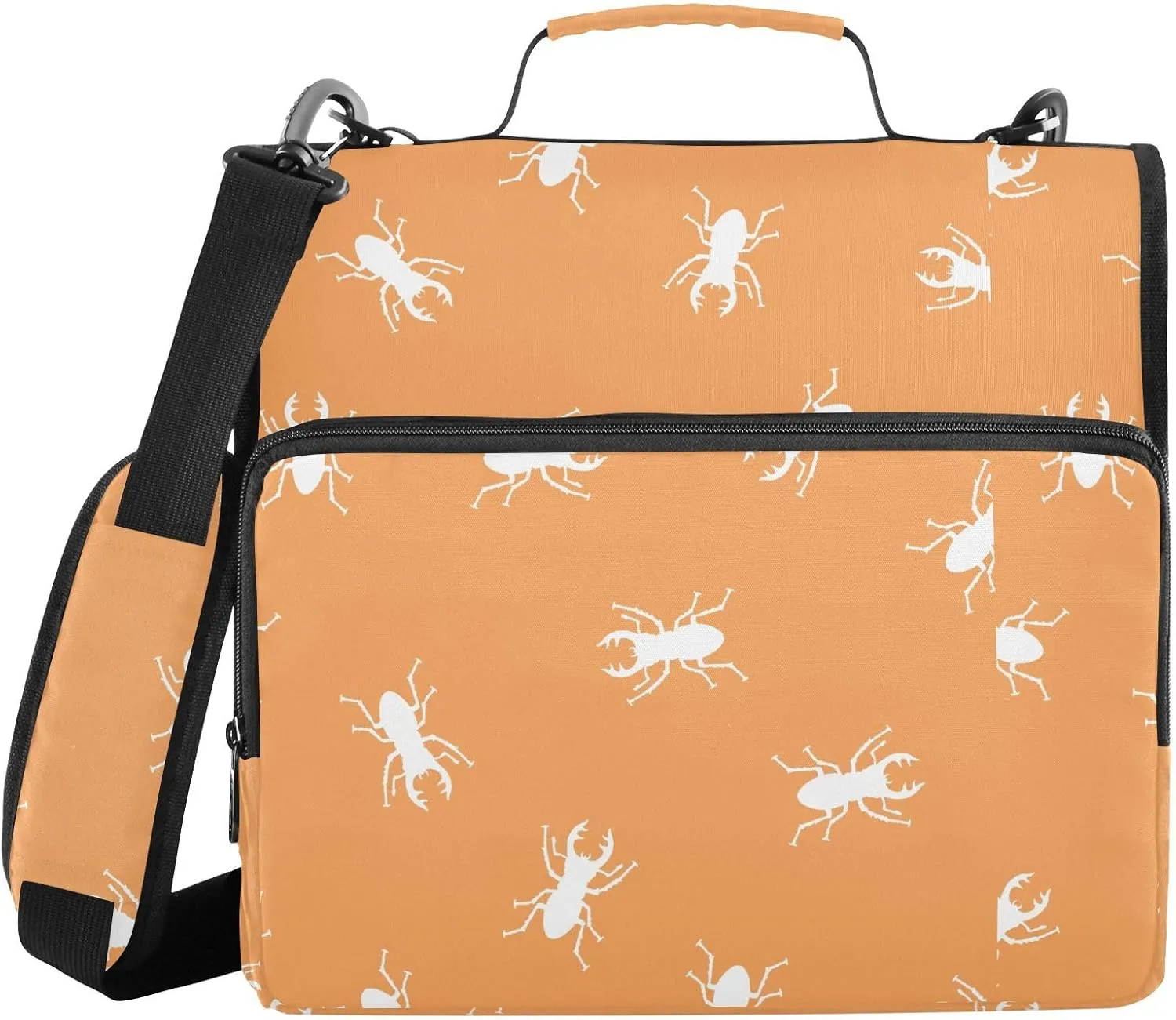 VIGTRO Silhouettes of Stag Beetles 1.5 Inch 3 Ring Case Zipper Binder Organizer Bag with Shoulder Strap and Handle Multi-Pocket File Folder for Office Supplies
