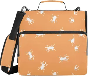 VIGTRO Silhouettes of Stag Beetles 1.5 Inch 3 Ring Case Zipper Binder Organizer Bag with Shoulder Strap and Handle Multi-Pocket File Folder for Office Supplies