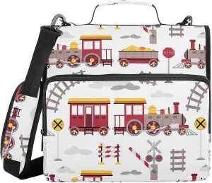 VIGTRO Steam Locomotive Barrier 1.5 Inch 3 Ring Case Zipper Binder Organizer Bag with Shoulder Strap and Handle Multi-Pocket File Folder for Office Supplies