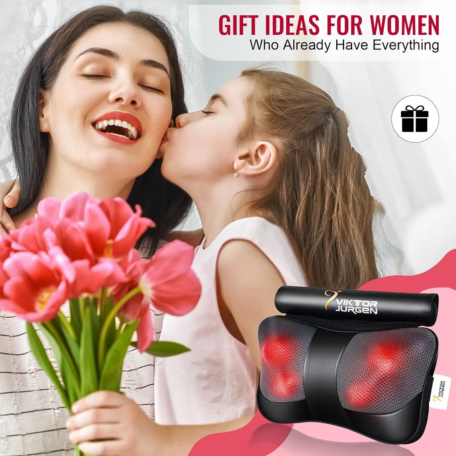 VIKTOR JURGEN Mothers Day Back Massager Gifts, Shiatsu Kneading Massager for Neck and Shoulder, Massage Pillow with Heat Relaxation Gifts for Women/Men/Dad/Mom/Fathers Day/Christmas