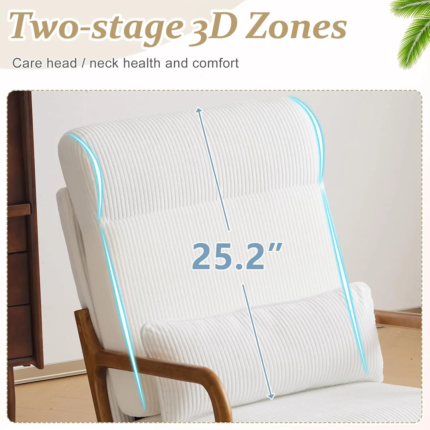 VINGLI Upgraded Premium Corduroy High Back Accent Chair Set of 2,Upholstered Arm Chair,Solid Wood Comfy Reading Chair with Lumbar Pillow, Mid Century Modern Chairs for Living Room,Bedroom, White