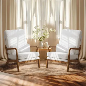 VINGLI Upgraded Premium Corduroy High Back Accent Chair Set of 2,Upholstered Arm Chair,Solid Wood Comfy Reading Chair with Lumbar Pillow, Mid Century Modern Chairs for Living Room,Bedroom, White
