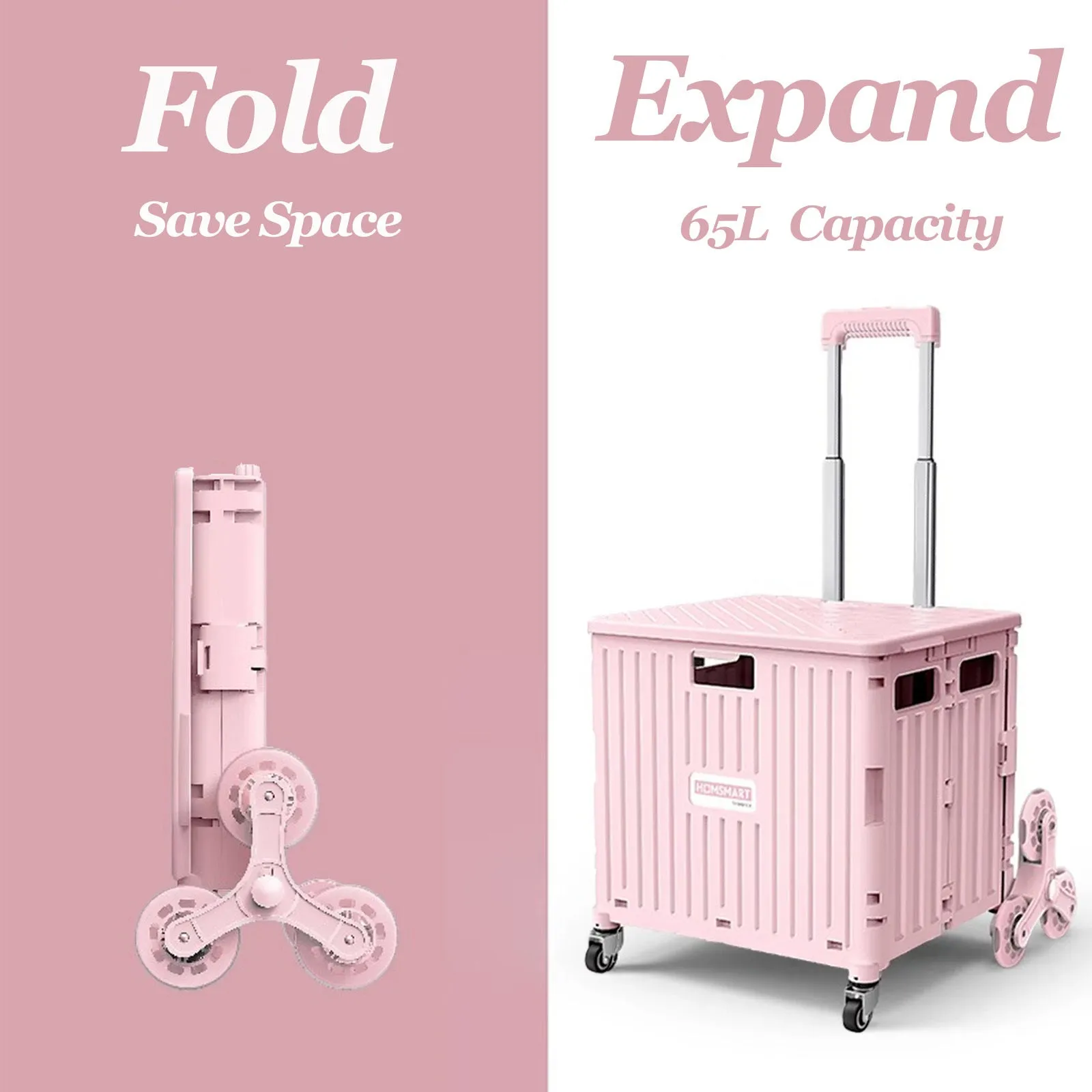 Viviendo 65L Foldable Shopping Trolley Cart Portable Grocery Basket Climbing Wheel with Top Cover