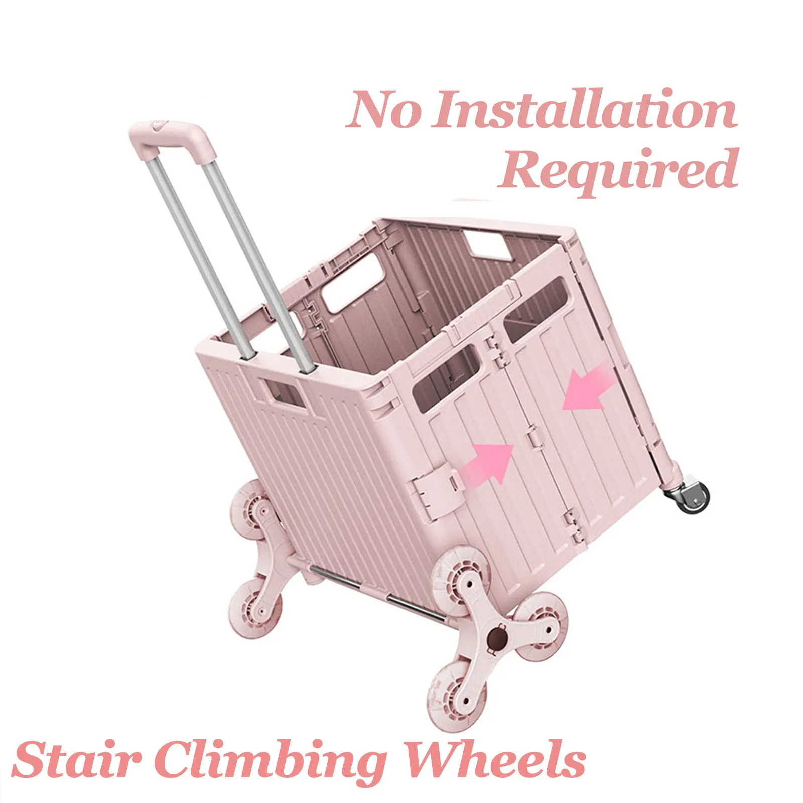Viviendo 65L Foldable Shopping Trolley Cart Portable Grocery Basket Climbing Wheel with Top Cover