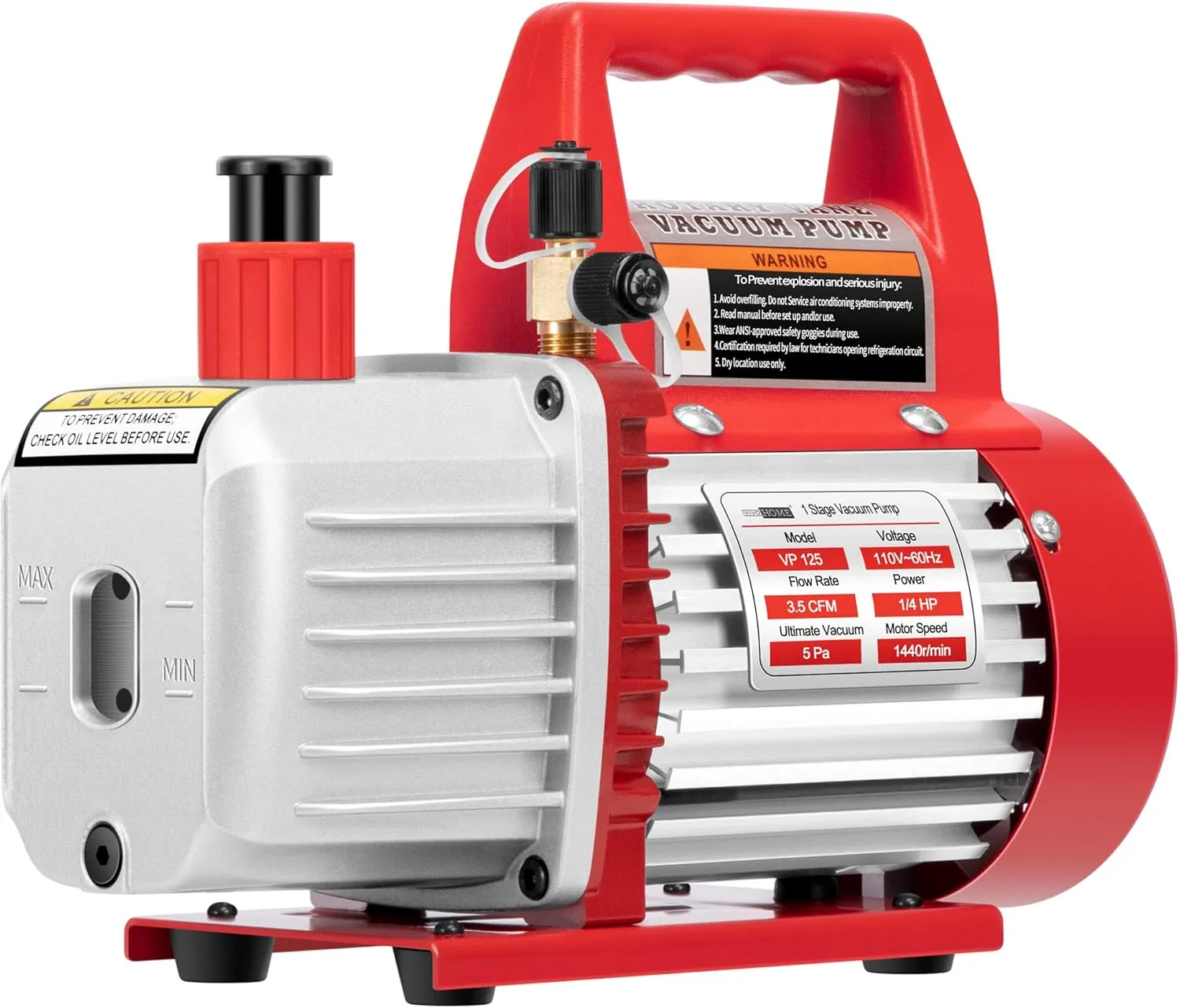 VIVOHOME 110V 1/4 HP 3.5 CFM Single Stage Rotary Vane Air Vacuum Pump with Oil Bottle, Red