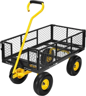 VIVOHOME Heavy Duty 880 Lbs Capacity Mesh Steel Garden Cart Folding Utility Wagon with Removable Sides and 4.10/3.50-4" Wheels 10 inch Tire (Black)