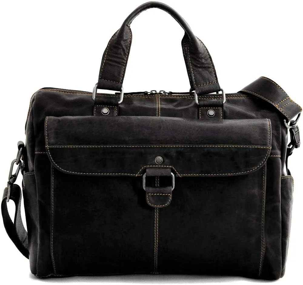Voyager Zippered Briefcase with Front Flap Pocket #7316 (Black)