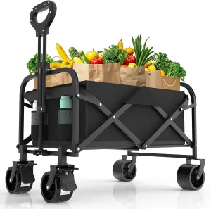 Wagons Carts Foldable, 330LBS Beach Wagon Collapsible with All-Terrain Wheels Portable Utility Folding Cart for Beach/Grocery/Garden/Fishing/Camping/Shopping/Outdoor/Travel, Black