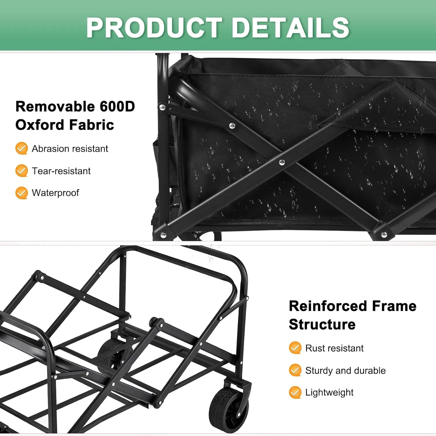 Wagons Carts Foldable, 330LBS Beach Wagon Collapsible with All-Terrain Wheels Portable Utility Folding Cart for Beach/Grocery/Garden/Fishing/Camping/Shopping/Outdoor/Travel, Black