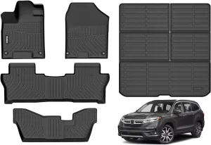 Wailtnb- Floor Mats & Cargo Liner Set Fit Honda Pilot 2016-2022 8-Passenger (ONLY 8 Passenger) (Not Fit Elite Models) All Weather Floor Liners for 2016-2022 Honda Pilot Cargo Liner Trunk Mats