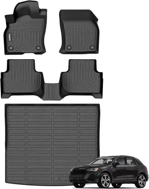 Wailtnb- Floor Mats & Cargo Mats Set Fit Audi Q3 2019-2024 All Weather Floor Liners for Audi Q3 Car Mat Liner Trunk Liner Accessories for 2023 Audi Q3
