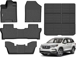 Wailtnb- Floor Mats & Cargo Mats Set Fit Honda Pilot 2016-2022 7-Passenger (ONLY 7 Passenger) (Not Fit Elite Models) All Weather Floor Liners for 2016-2022 Pilot Cargo Liner for Honda Pilot