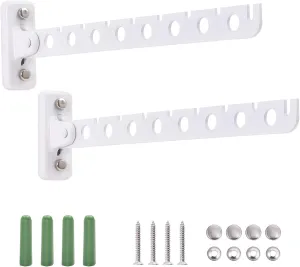 Wall Mount Clothes Hanger Stainless Steels Laundry Hanger Dryer Rack White Retractable Clothes Rack Wall Hangers for Clothes Closet Wall Mounted Clothes Hanger 2 Pack