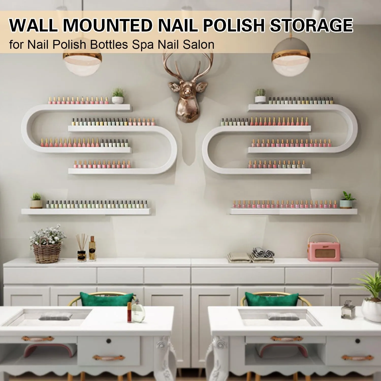 Wall Mounted Nail Polish Storage Racks, Metal U-Shaped Nail Settings Display Rack for Wall, Commercial Nail Salon Walls Storages Shelf, Hanging Organizer Shelf, for Nail,Black,8 Piece