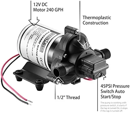WASSERMANN RV Pump, 12V Self-priming RV Water Pressure Pump 4.0GPM 45PSI with Pressure Switch, for RV Marine Camping Yacht Garden