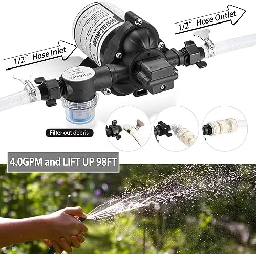 WASSERMANN RV Pump, 12V Self-priming RV Water Pressure Pump 4.0GPM 45PSI with Pressure Switch, for RV Marine Camping Yacht Garden