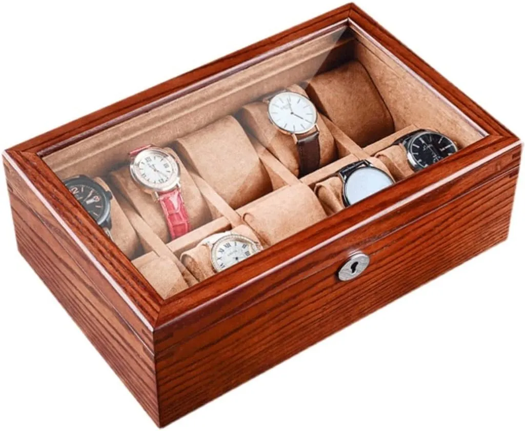 Watch Case Watch Roll 10 Slots Watch Storage Box Wooden Watch Box Jewelry Bracelet with Lock Display Mechanical Watch Box Watch Box Watch Winder