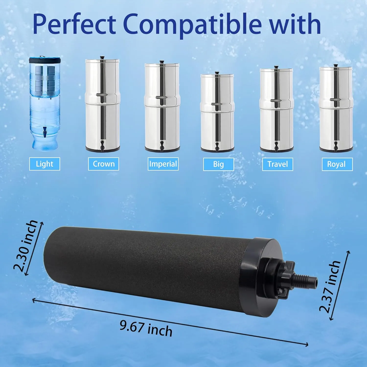Water Filter Replacement for BB9-2® Black Activated Carbon Filters, Compatible with Berkey® Travel, Large, Royal, Crown Series, Pack of 2