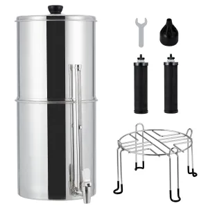 Water Filter System with 2 Black Carbon Filters, Stand and Spigot - Reduces Lead and Chlorine by 99% - Ideal for Home, Camping, RVing