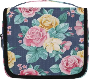 Watercolor Roses Toiletry Bag with Hanging Hook Travel Organizer Makeup Bag for Women Waterproof Accessories Toiletries Travel Essentials Personalized Birthday Valentines Day Gifts