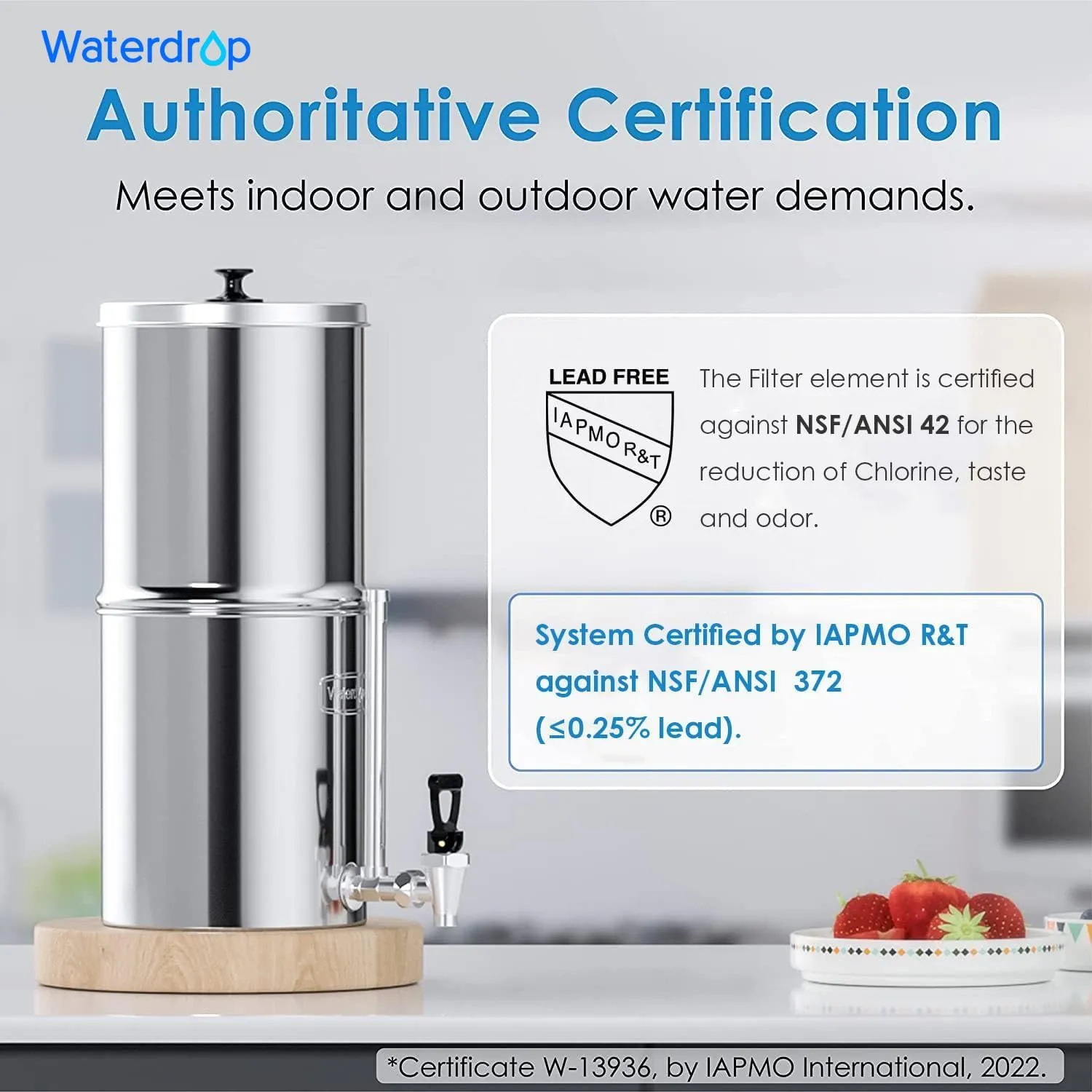 Waterdrop 2.25G Gravity-fed Water Filter System with Sight Glass Spigot, NSF/ANSI 42&372 Standard, PFAS, Chlorine and Lead Reduction, for Home, Camping, Off-Grid, Emergencies, King Tank Series