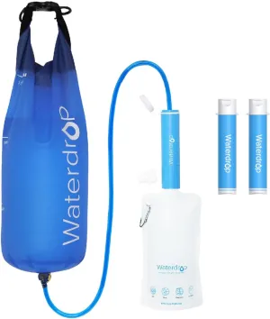 Waterdrop Water Filter Straw 3 Pack with Gravity Water Bag, Gravity Water Filtration System, Water Purifier Survival for Travel, Backpacking, 1.5 gal Bag, 0.1 Micron, 5 Stage Filtration