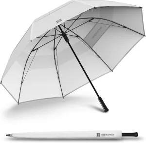 Weatherman Umbrella - Golf Lite Umbrella Extra Large Big Oversize Windproof for Golf Bag Push Cart w/ UV Protection - Waterproof Heavy Duty Umbrellas for Rain Sun for Men Women - Resists Up to 55 MPH Winds (White)