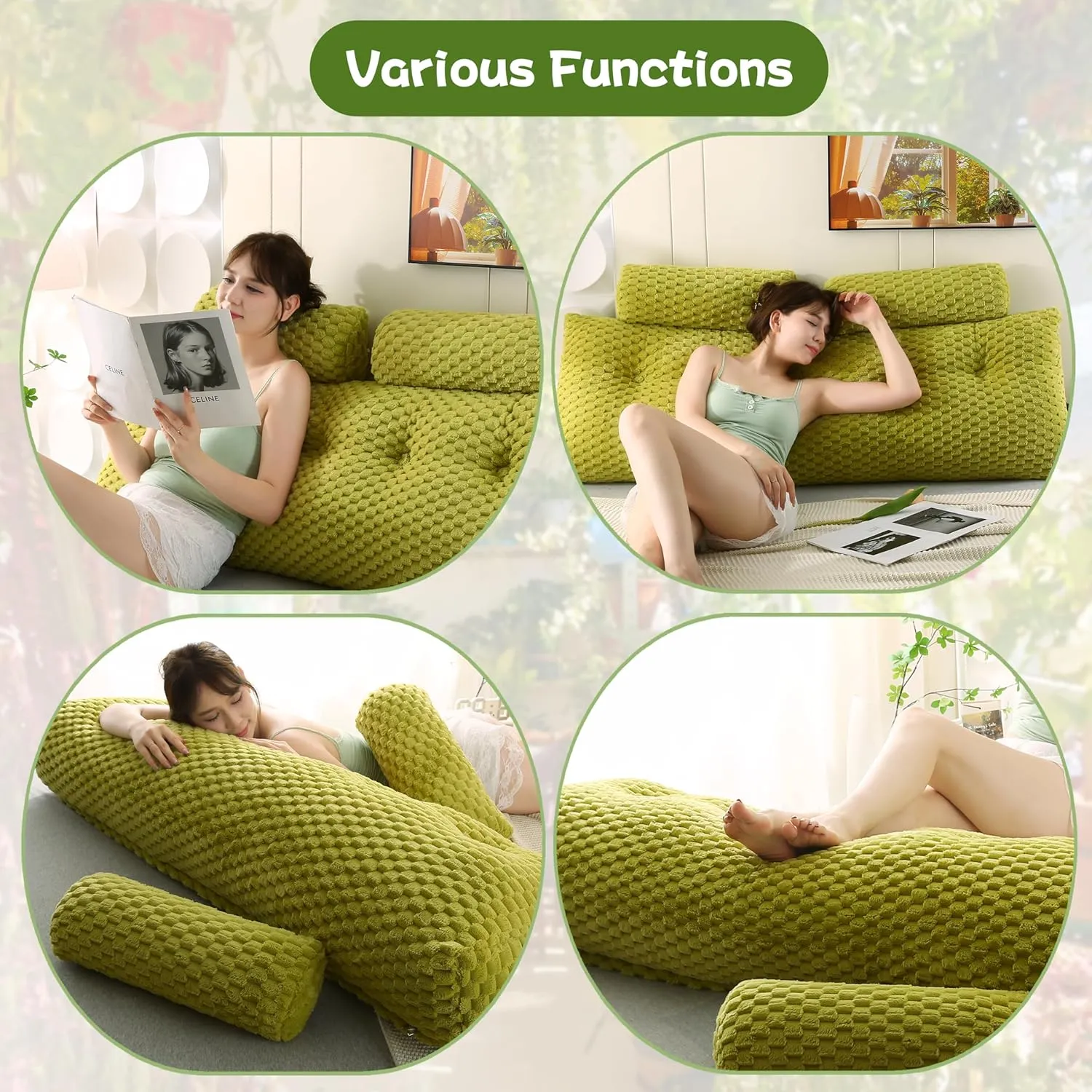 Wedge Headboard Pillow   2 Head Roll Pillows Bed Wedge Pillow Lap Top Pillow Gaming Pillow Reading Pillow for Headboard Large Bolster for Sitting in Bed Backrest Positioning Support
