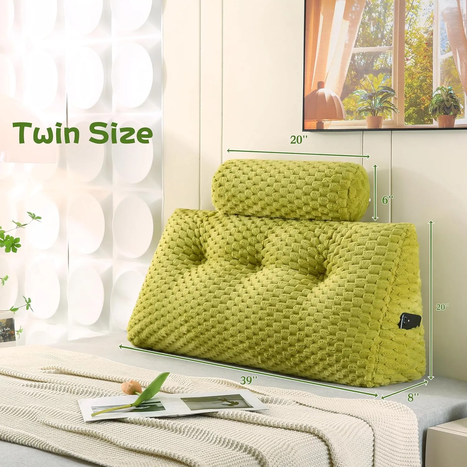 Wedge Headboard Pillow   2 Head Roll Pillows Bed Wedge Pillow Lap Top Pillow Gaming Pillow Reading Pillow for Headboard Large Bolster for Sitting in Bed Backrest Positioning Support